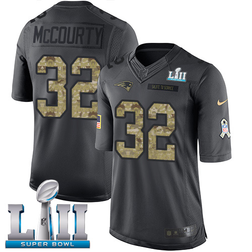 Nike Patriots #32 Devin McCourty Black Super Bowl LII Men's Stitched NFL Limited 2016 Salute To Service Jersey - Click Image to Close